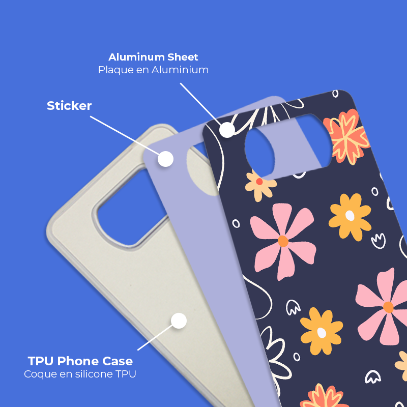 Coque sublimation 2D TPU pour Xiaomi Poco X3 Pro, X3, M3, F3, NFC. La plaque arrière en aluminium dédiée à la sublimation permet la personnalisation de la coque
